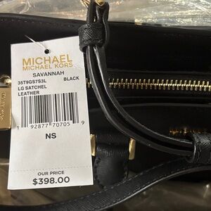 Michael Kors Black Leather Satchel with Gold Accents